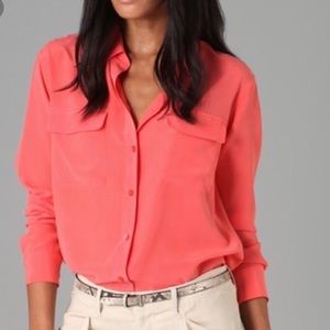 Equipment Coral Silk Blouse Sz L